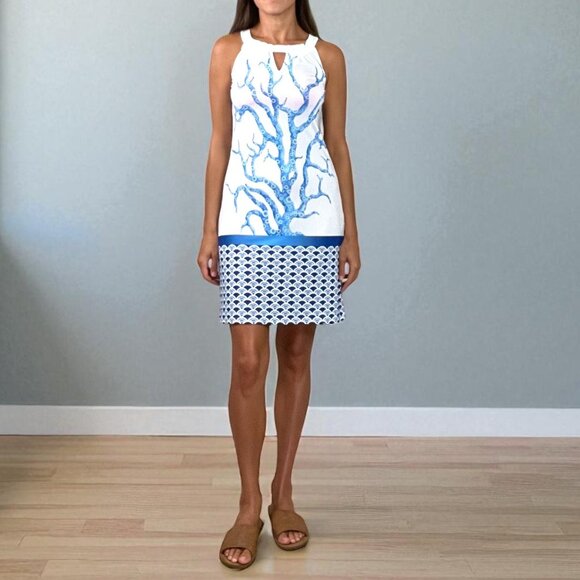 ISLE BY MELIS KOZAN CORAL GEOMETRIC PRINT CUT OUT DRESS - Picture 1 of 10